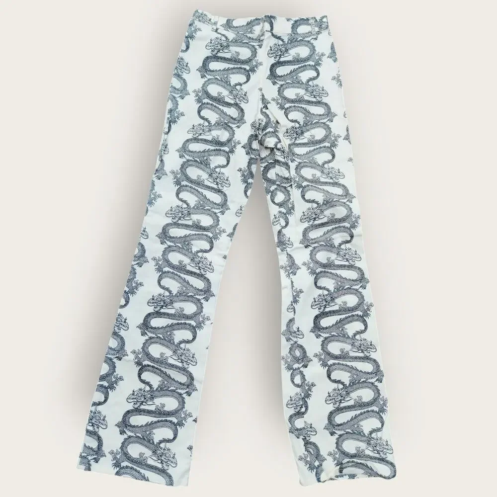 MOTEL ROCKS Zoven Trouser Womens S Dragon Rope White High Rise Pants lightweight - Picture 2 of 9